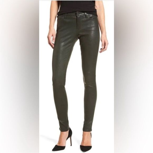 NWOT AG 100% Lamb Leather The Leggings Supper Skinny in Climbing Ivy Size 26 - Picture 1 of 14